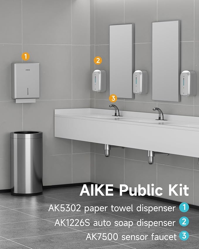 AIKE 33.8oz Automatic Wall Mount Liquid Soap Dispenser with Commercial ABS Construction, Model AK1226S(Silver)