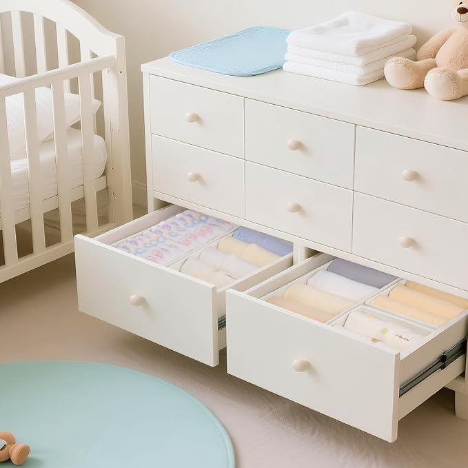 Drawer Organizer Clothes, 10 Pack Dresser Organizer for Baby Clothes, Oatmeal
