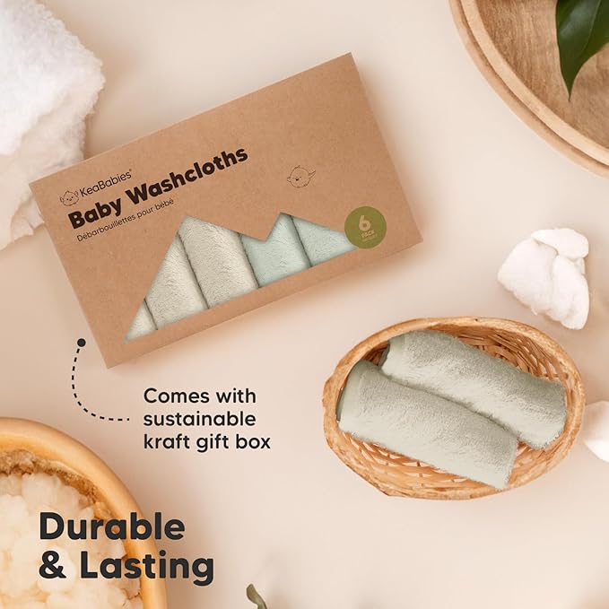 6-Pack Baby Washcloths – Soft Absorbent Viscose from Bamboo Washcloths for Face, Body, Baby Towels for Newborn, Kids, Toddlers, Infant,Gentle on Sensitive Skin,10x10 Reusable Face Towels(Stone/Dove)