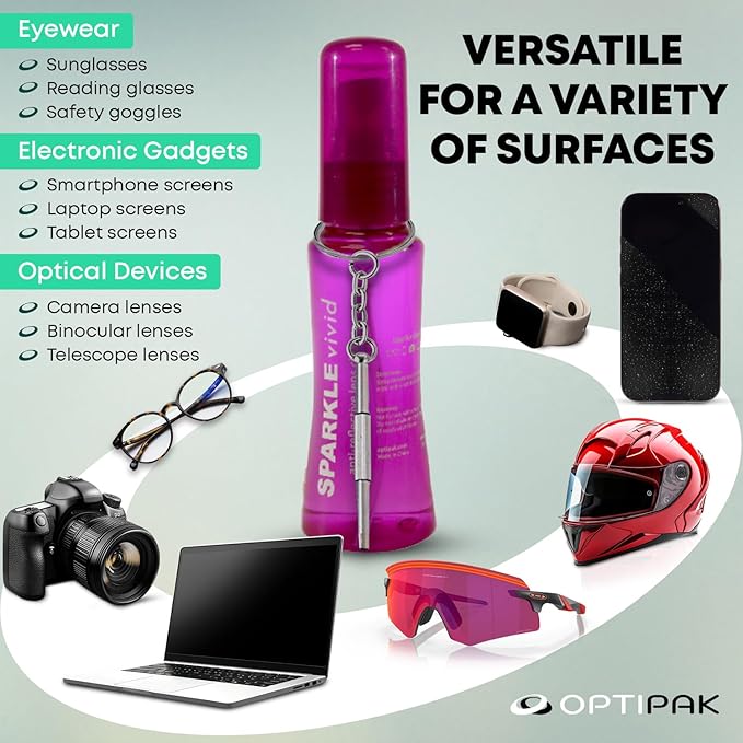 Sparkle Vivid Anti-Reflective Safe Lens Cleaner & Repair Kit – (2) 2oz Glasses Cleaner Spray, (2) Microfiber Cloth & Keychain Screwdriver for Eyeglasses, Sunglasses, Lenses & Screens (5 Piece Set)