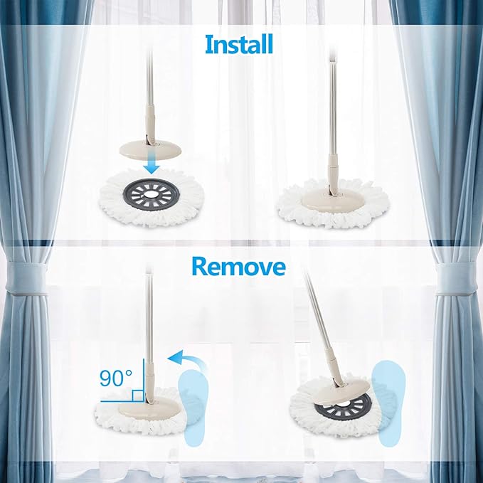 Eyliden Spin Mop and Bucket Set, 2 Microfiber Mop Heads, Adjustable Stainless Steel Handle, Self-Cleaning Mop Bucket System for Hardwood, Tile, Vinyl Floors, Brown