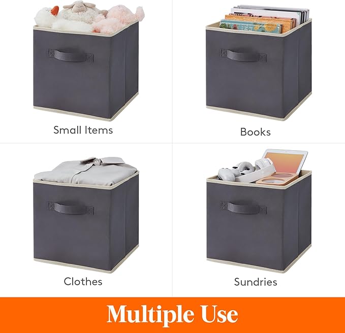 Lifewit Storage Cubes, Foldable Decorative Fabric Storage Baskets for Organizing Home Organizers with Handles for Shelves, Closet, 11 Inch Bins, 18L Gray&Black, 12 Packs