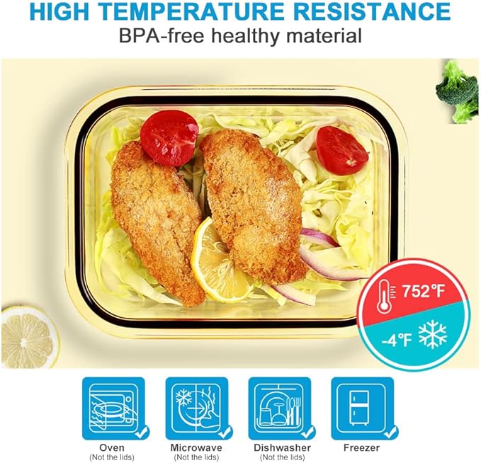 DAS TRUST Amber Glass Meal Prep Containers Microwave Safe Meal Prep Bowls Glass Food Prep Containers with Lid for Adult Meal Prep Bento Boxes
