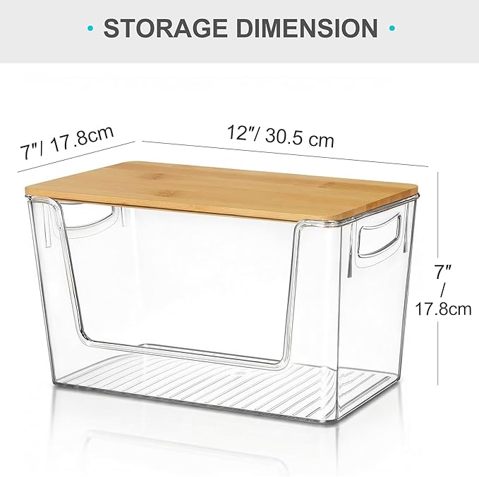 Pantry Organizers Storage, 2 Pack Large Capacity Clear Storage Bins with Bamboo Lids for Onion, Potato, Garlic, Canned Food