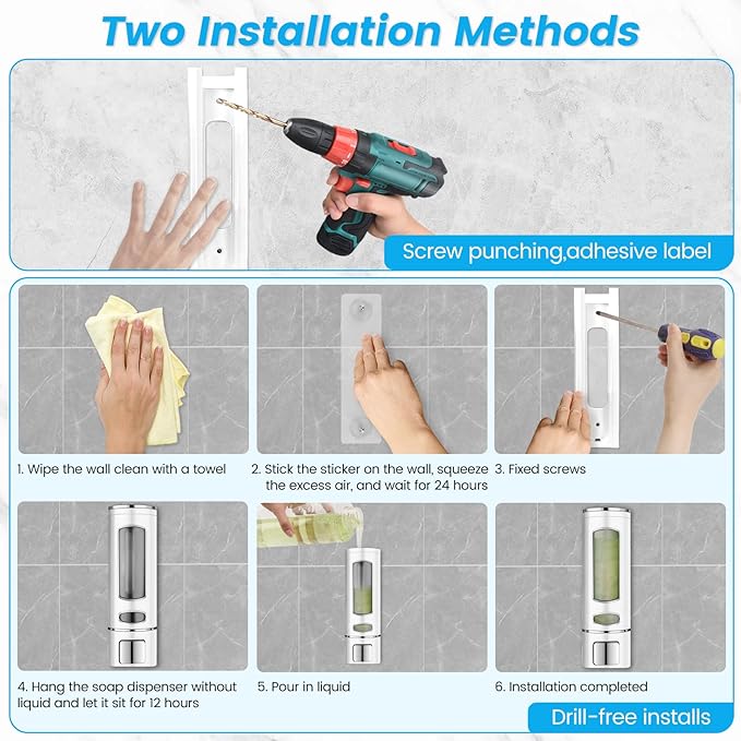 Foam Hand Liquid Soap Dispenser, 400ml Bathroom Shower Dispenser Gel Container Shower Pump Dispenser and Organizer for Bathroom Kitchen Hotel, Refillable Liquid Lotion Soap Dispenser Wall Mounted