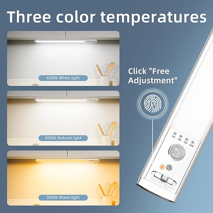 4-Pack Under Cabinet Lights, 1500mAh Rechargeable 52-LED Motion Sensor Light, 10-inch Wireless Magnetic Stick-On Closet Lights, Stepless Dimmable Night Light for Kitchen, Pantry, Wardrobe