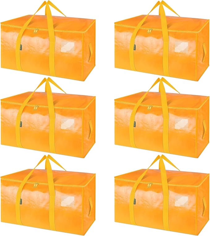 6-Pack Oversized Moving Bags with Reinforced Handles, Light Yellow, 6-Pack