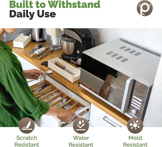 Pristine Bamboo Silverware Organizer, Silverware Tray for Drawer