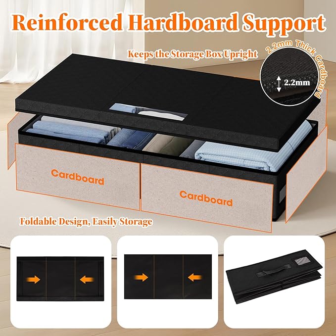 Under Bed Storage Containers with Lids, 2 Pack, Black