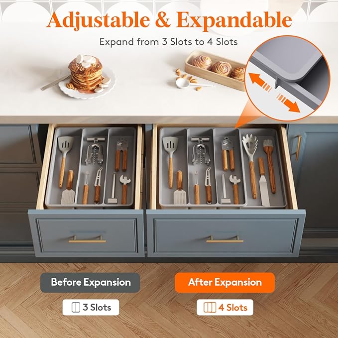 Lifewit Utensil Organizer for Kitchen Drawer, Expandable Cooking Silverware Tray, Adjustable Cutlery Flatware Holder