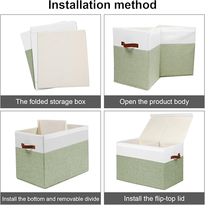 Gowee Large Toy Storage Box with Lid, Sturdy Toys Storage Chest Bin Organizer Basket with Dividers for Kids, Boys, Girls, Nursery, Closet, Bedroom, Playroom 25"x13" x16" (Green and White)