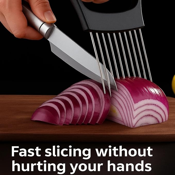 2025 Upgraded Onion Slicer, Onion Holder Chopper for Slicing, Chopper Slicer Assistant Tool, Cutter for Slicing of Meat, Potato, Tomato Kitchen Gadgets (3, Black)