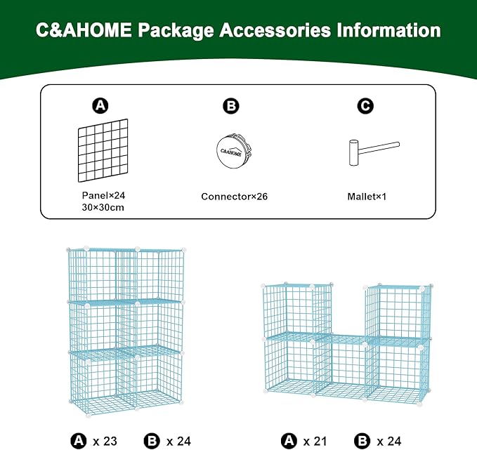 C&AHOME Wire Cube Storage, 6 - Cube Organizer Metal C Grids, Modular Shelves Units, Closet Organizer, Ideal for Home, Office, Living Room, 36.6”L x 12.4”W 36.6”H, Blue UWCS3006B
