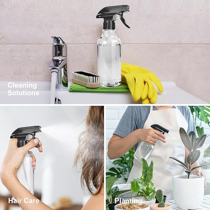 Uineko Spray Bottles 2-Pack, 10 Oz, Mist & Stream, Heavy Duty Spraying Empty Water Sprayer Bottle, BPA Free Plastic Refillable Containers for Cleaning Solutions, Plants, Hair, Essential Oils (Clear)