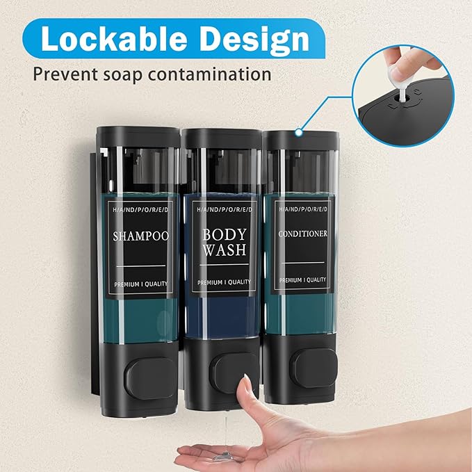 Shampoo and Conditioner Dispenser, Shower Soap Dispenser Wall Mounted, Refillable Shampoo and Conditioner Bottles for Bathroom Hotel Large Capacity(Black)