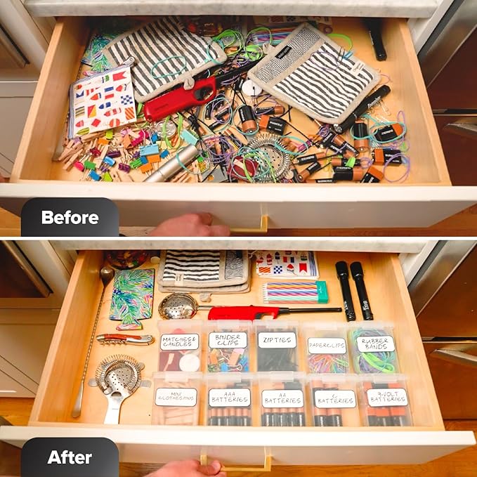 Bostitch Konnect Storage Containers with Lids, Office Organizer, Clear Plastic Box, Stackable for Crayons, Q-tips, Office Supplies, Labels, 0.5 Qt