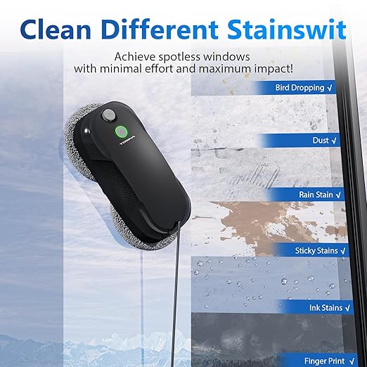 Tosima W5 Window Cleaning Robot, Dual Direction Auto-Spray Smart Window Cleaner with Triple Safety System, Smart Navigation, Remote Control
