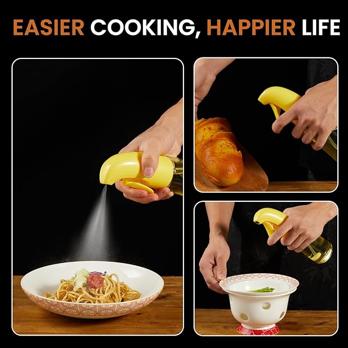 Oil Sprayer for Cooking, Olive Oil Sprayer Mister, Olive Oil Spray Bottle for Cooking, Salads, BBQs and More (Yellow)
