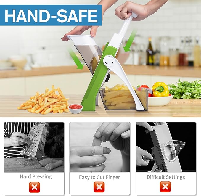 [5 in 1] Mandoline Slicer for Kitchen & Safe Vegetable Chopper & Adjustable Mandoline Slicer. can't Detachable Blade, Vegetable Slicer can Cut Slicing, Strips, Shredding, Dicing, Chop