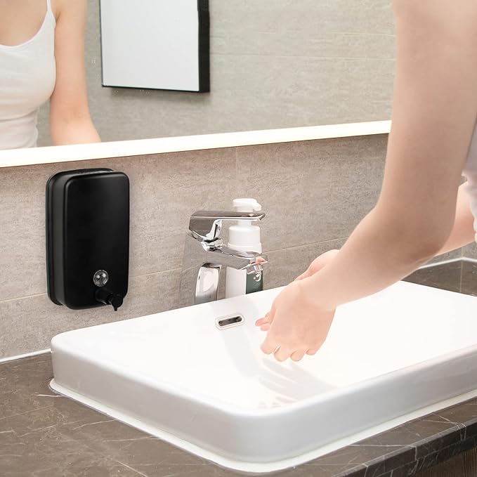 WEWABABY Wall Mount Soap Dispenser, 500 ml Black Metal for Bathroom & Kitchen