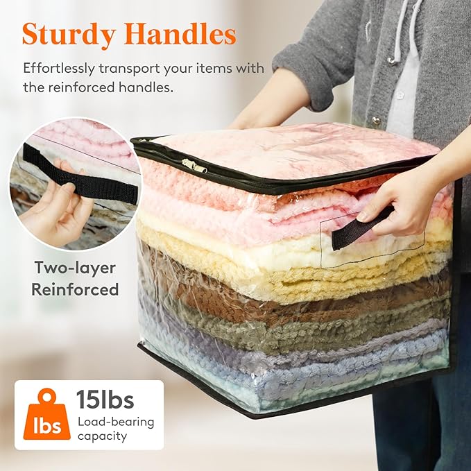 Lifewit 4 Pack Clear Clothes Storage Bags, Sweater Storage with Zipper, 36L Vinyl Foldable Moving Bags, Storage Container for Blankets Bed Sheet Sweater Yarns