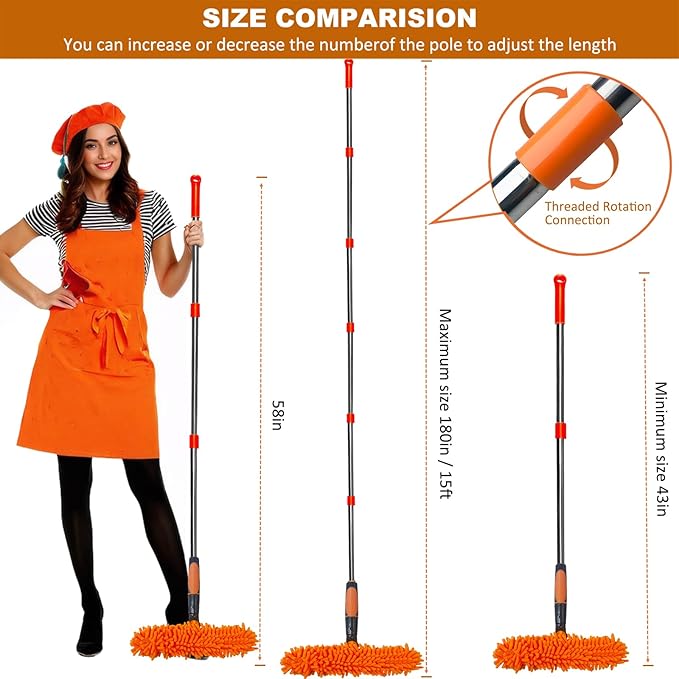 20 ft+ Reach Squeegee Window Cleaner Duster 2 in 1 Rotatable Window Cleaning Tool Kit with 3-14 ft Extension Pole