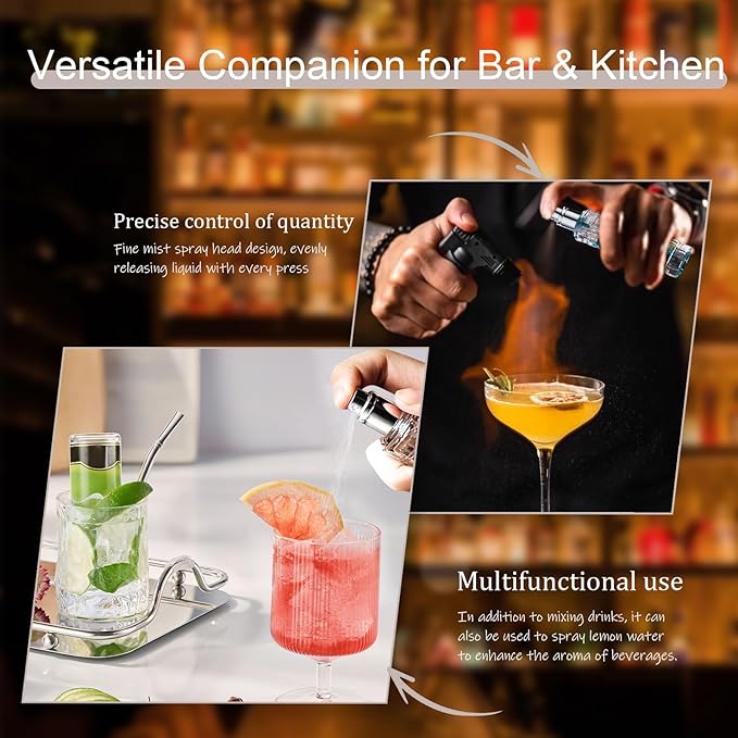 Premium Glass Atomizer Spray Bottle - 30ml Refillable Cocktail & Coffee Mister, Leak-Proof Food Safe Design for Vermouth, Bitters, Essential Oils, Bar & Kitchen