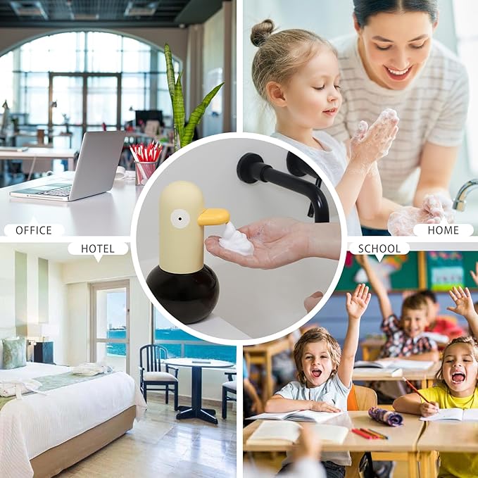 Yellow Duck Touchless Foaming Soap Dispenser - Automatic, Rechargeable, Touch Free for Kitchen, Bathroom, Restaurant, Office