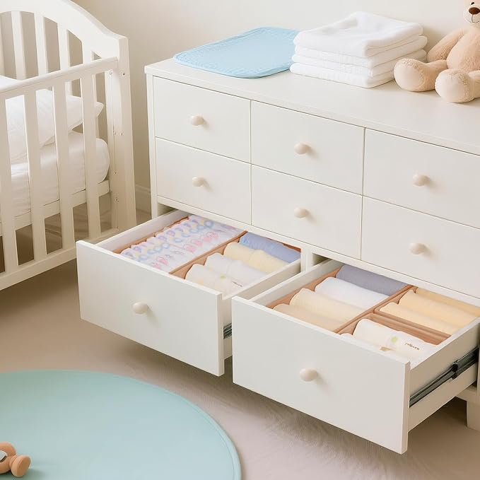 Drawer Organizer Clothes, 10 Pack Dresser Organizer for Baby Clothes, Brown