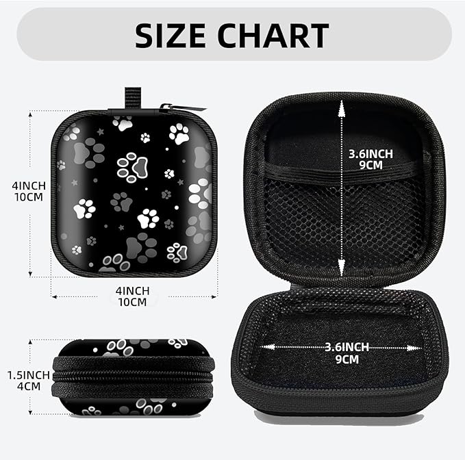 Square Data Cable Earbud Charger Coin Storage Bag Shockproof and Drop-Proof EVA Material Compatible with AirPod(Dog Paw Print and Star)