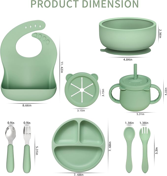 13 Pack Silicone Baby Feeding Set, BPA-Free Baby LED Weaning Supplies, Include Suction Plates, Bowls, Silicone and Stainless Steels Fork & Spoon, First Stage Infant Food Eating Utensils - 6+ Months