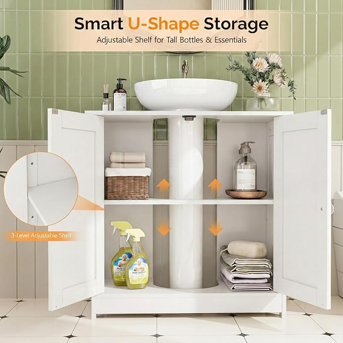 Pedestal Sink Storage Cabinet with 2 Doors Traditional Under Sink Cabinet