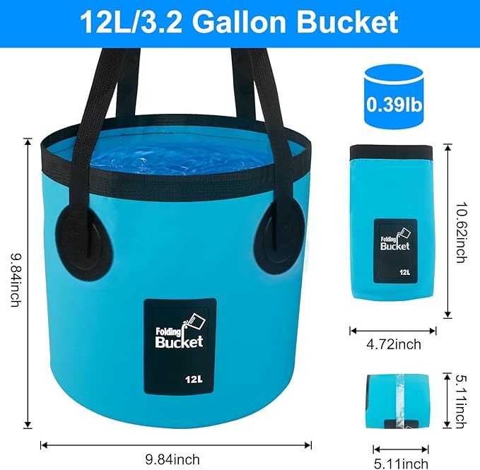 Car Wash Bucket 3.2 Gallon, Collapsible Bucket for Cleaning Supplies Car Wash Fishing, Plumbing Water Container Outdoor Camping Kids Sand Play Toy Organizer, Portable Laundry Wash Basin RV Essentials
