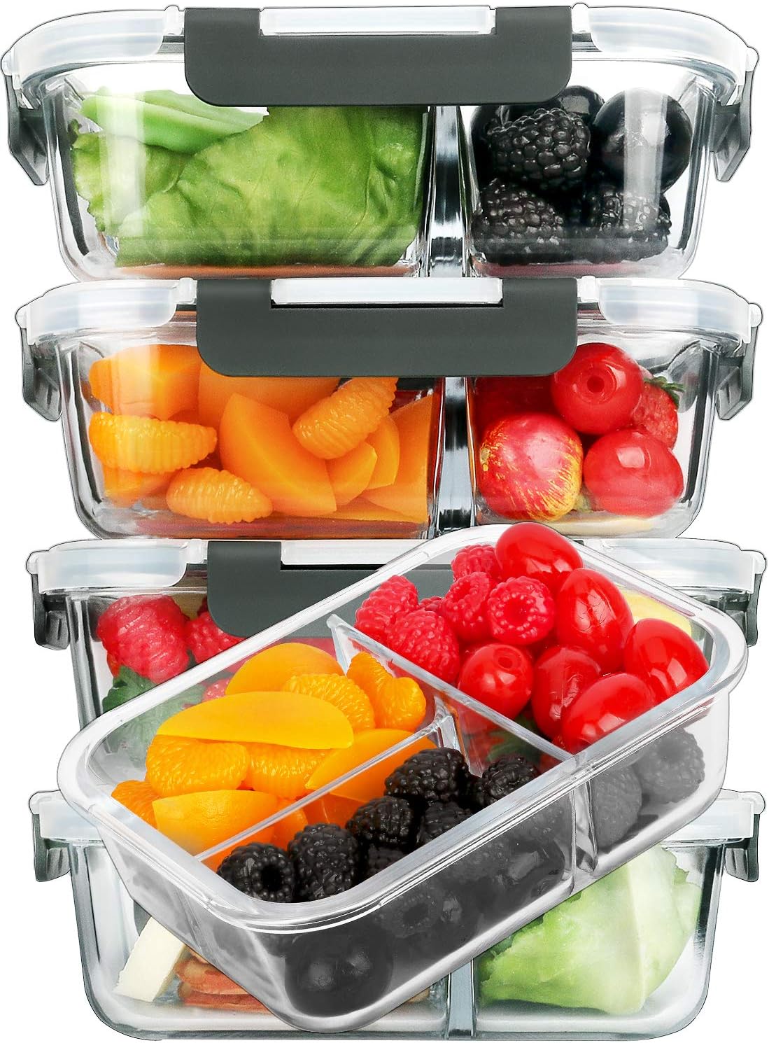 5 Pack,36 oz, 3 Compartments Glass Meal Prep Containers with Lids
