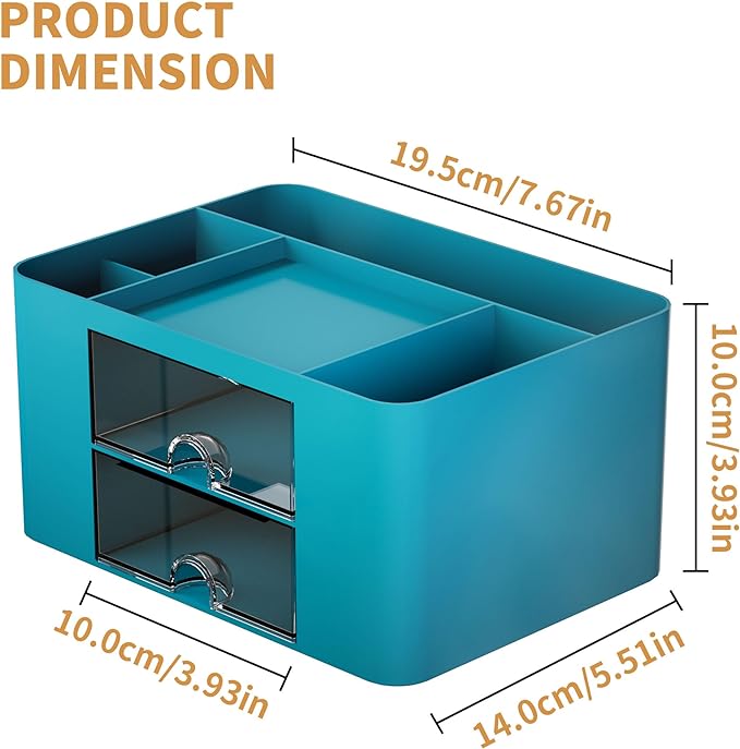 Marbrasse Pen Organizer with 2 Drawer, Multi-Functional Pencil Holder for Desk, Desk Organizers and Accessories with 5 Compartments + Drawer for Office Art Supplies (Dark Green)