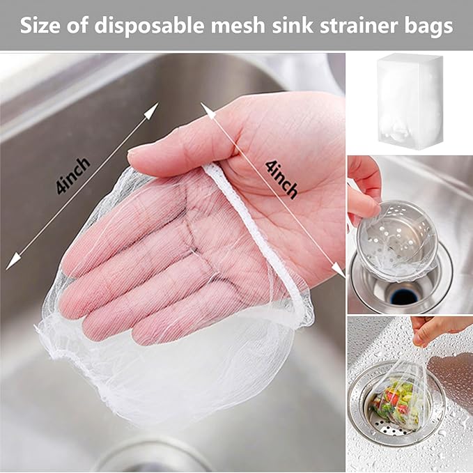 200 PCS Disposable Kitchen Sink Drain Strainer Mesh Bag and PP Extraction Box Fits Sink Strainer for Collecting Kitchen Food Waste Leftover Garbage