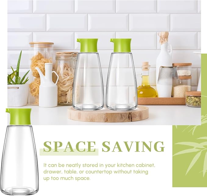 2 Pcs 9.6 OZ Soy Sauce Dispenser Large Glass Cruet Dispenser for Olive Oil Vinegar Soy Sauce Containers Oil and Vinegar Bottle Set for Kitchen Cooking Barbecue(Green)