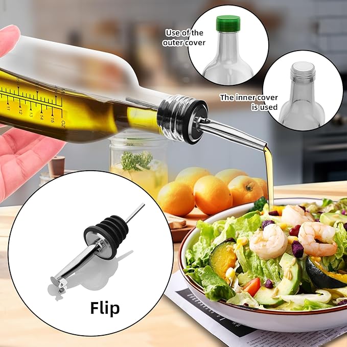 1 Pc 17oz Olive Oil Dispenser Bottle,500ml Glass Oil and Vinegar Dispenser Set with 1 Stainless Steel Pourers,Funnel Oil Bottles for Kitchen (Clear Scale)