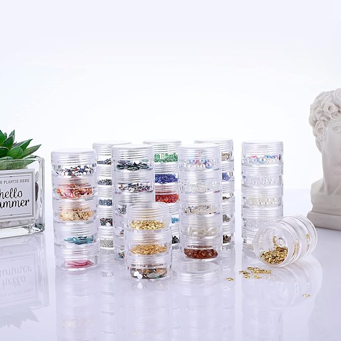 8 Sets 5 Layers Clear Plastic Round Storage Jars Jewelry Bead Storage Containers