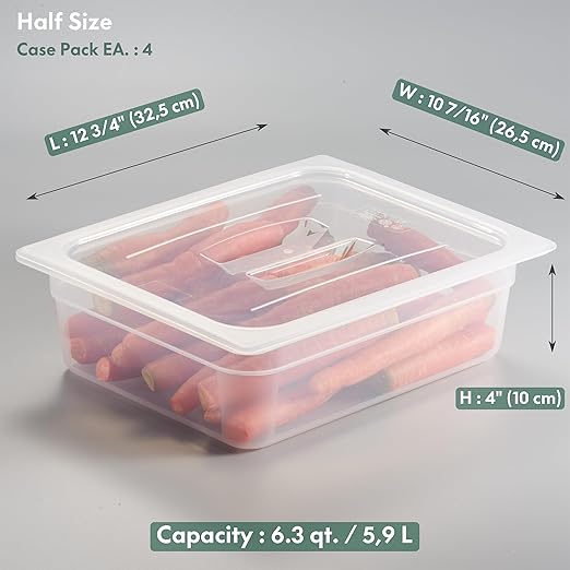 4-Pack 1/2 Size 4" Deep Food Pan with Handled Lid