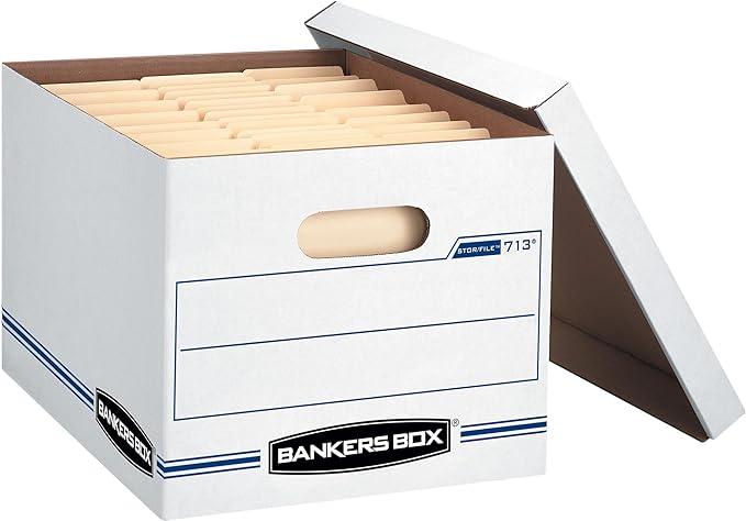 Bankers Box 12 Pack Standard Duty File Storage Boxes, Standard Assembly, Removable Lid, Letter/Legal (0071301)