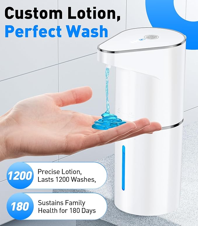 Automatic Soap Dispenser Touchless, 3-Level Adjustable 1200mAh, 13oz/350ml Wall or Countertop Mounted, Modern Electric Hand Soap Dispenser for Kitchen, Bathroom, Kids & Family - White