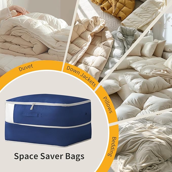DIMJ Comforter Storage Bag 4 Pack - Blanket Storage Organizer Compression Bags, Large Capacity Ultra Space Saving Self Compression Organize for Bedding, Pillow, Duvet, Sheet Storage with Zipper Window
