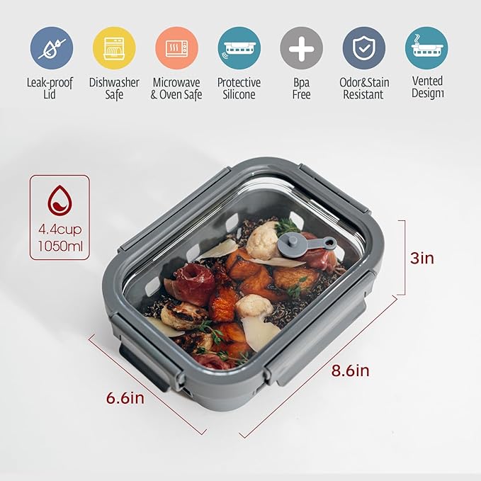 GENICOOK Glass Food Storage Containers With Glass Lids Bento Box Set Lunch Box Eco Friendly Meal Prep Containers Airtight – Plastic Free