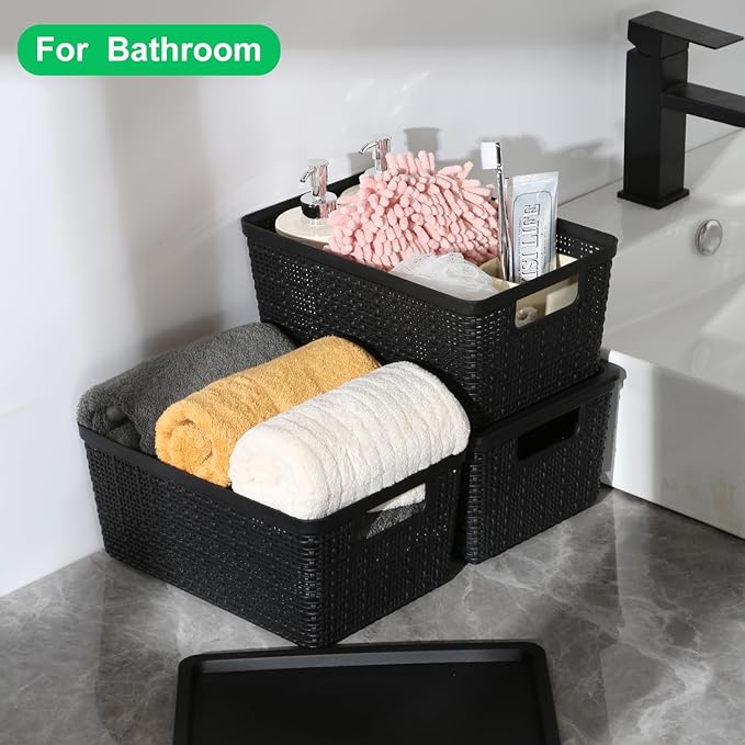 6 Pack Plastic Storage Baskets With Lids,Black Breathable Stackable Storage Bins,Small Storage Containers,for Organizing Storage Baskets on Desktops