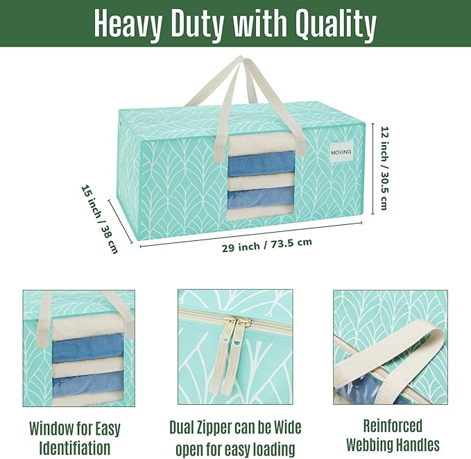6 Pack Heavy Duty Moving Bags, Packing Bags with Clear Window, Evergreen, 6 Pack