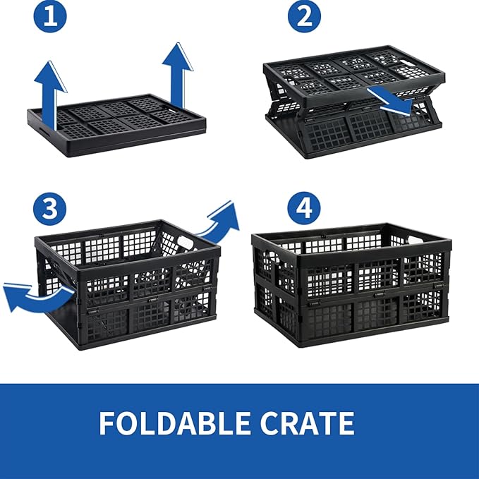3-Pack Plastic Collapsible Storage Crates-30L, Black