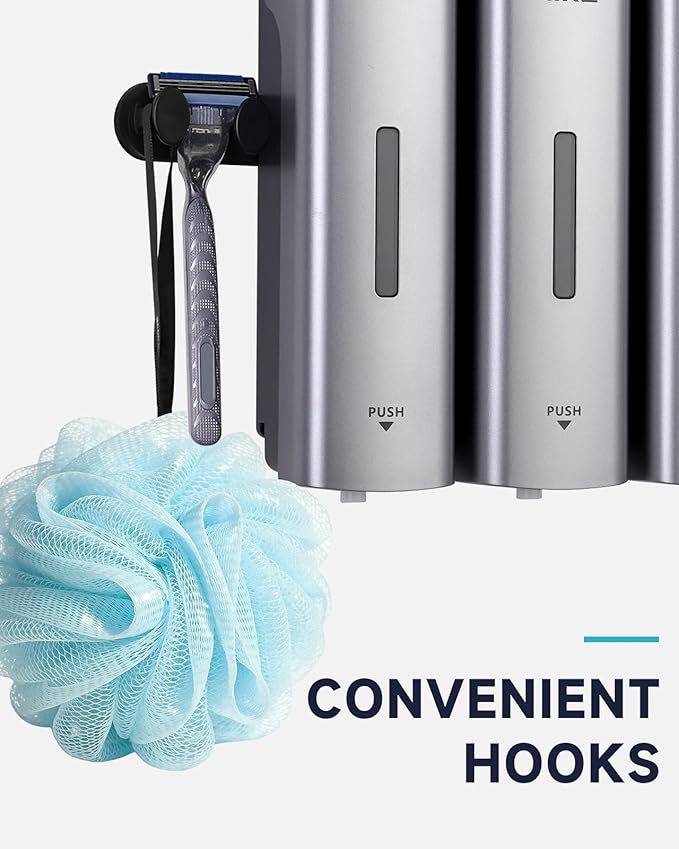 AIKE 3 Chambers Shower Shampoo and Conditioner Dispenser 3 x 11.8 fl.oz. for Bathroom(Silver)