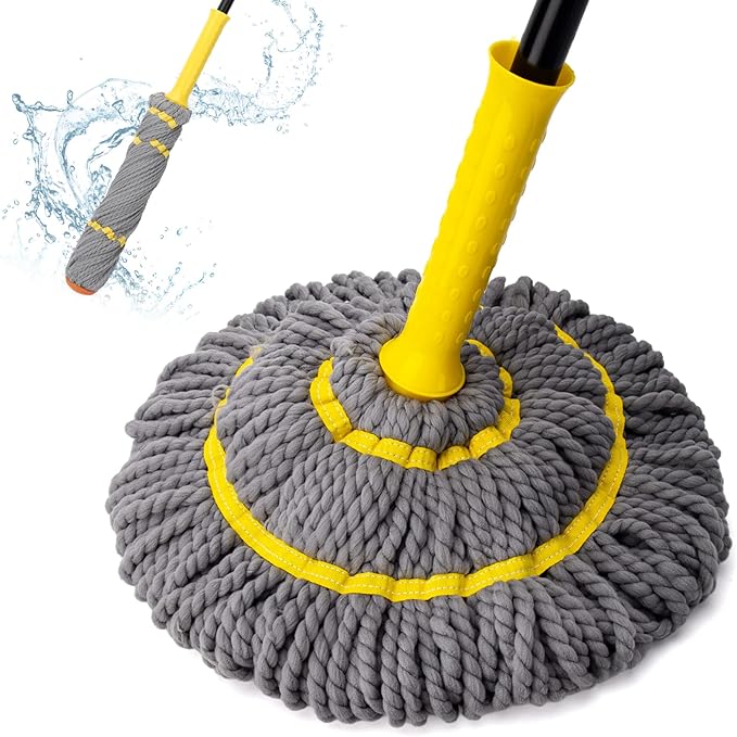 Self-Wringing Twist Mops for Floor Cleaning, Microfiber Floor mop with 57 " Long Handle, Easy Wringing Mop for Hardwood Commercial Household Clean (Gray Twist Mop)