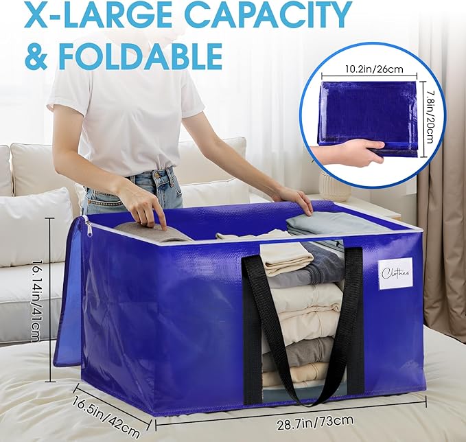 4 Pack Moving Bags with Clear Window, Blue,33 Gallon